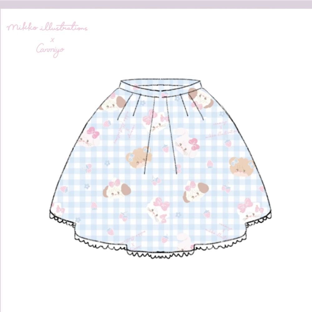 CANMIYO X MIKKO ORIGINAL SMALL ANIMAL LIGHT BLUE PRINT LOLITA SKIRT SIZE SMALL